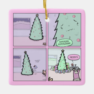 Christmas Tree Pooping Presents Comic Ornament