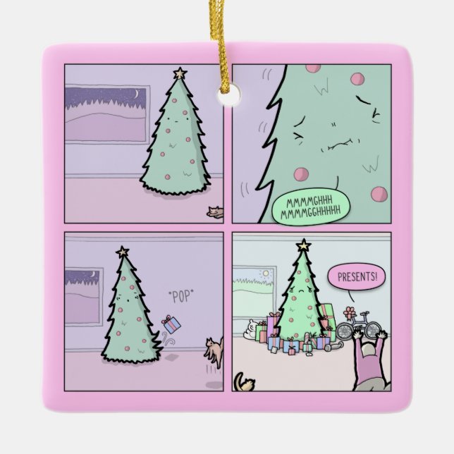 Christmas Tree Pooping Presents Comic Ornament (Front)