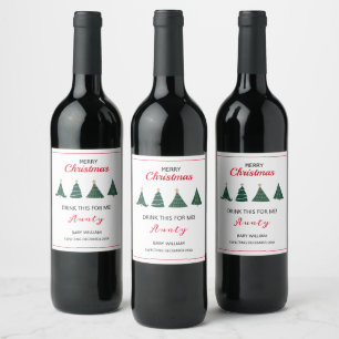 Christmas Tree Pregnancy Announcement Family Aunty Wine Label