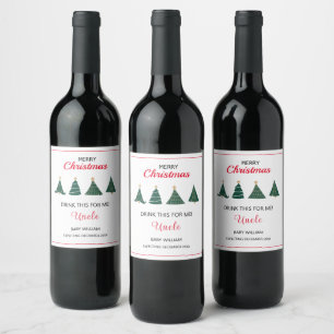 Christmas Tree Pregnancy Announcement Family Uncle Wine Label