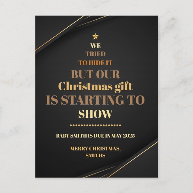 Christmas Tree Pregnancy Announcement Gold Postcard (Front)