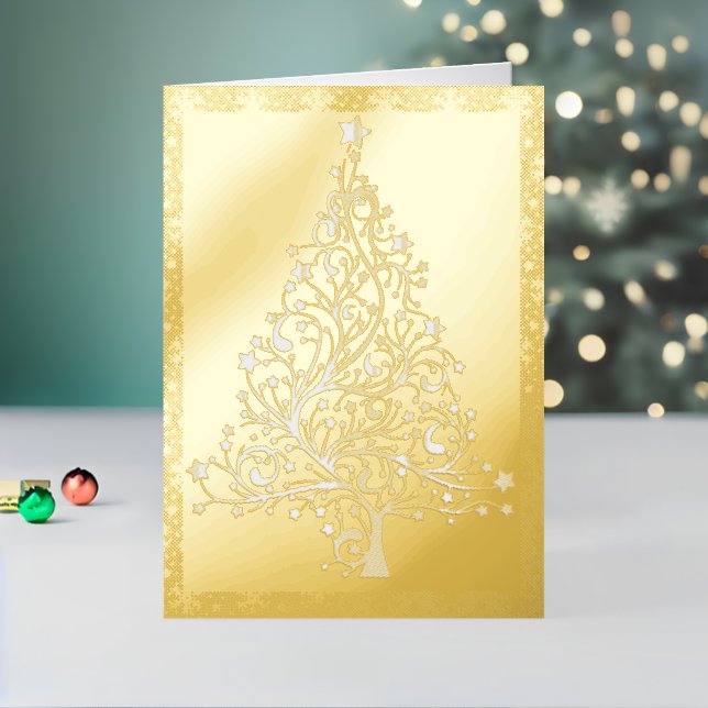Christmas Tree Premium 5 x 7 Gold Foil Holiday Card (Holiday In Situ 2)