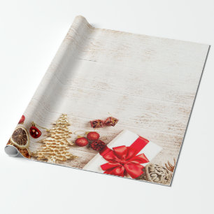 Christmas Tree,Present  Wood TextureHoliday Wrapping Paper