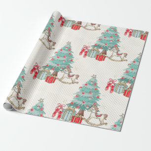 Christmas tree, presents and rocking horse wrapping paper