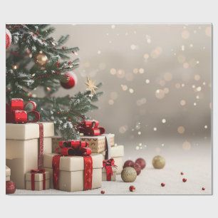 Christmas Tree Presents Bokeh Wrapping Paper