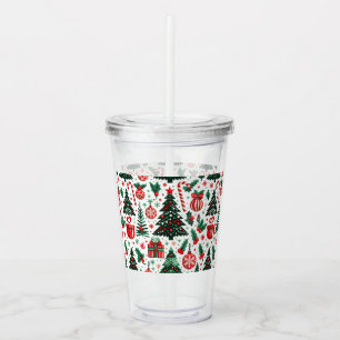 Christmas tree, presents, candy cane acrylic tumbler