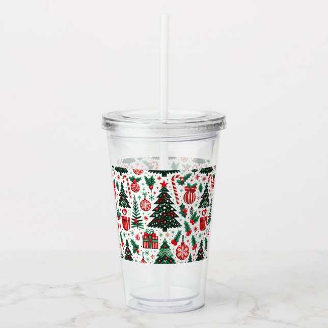 Christmas tree, presents, candy cane acrylic tumbler (Front)