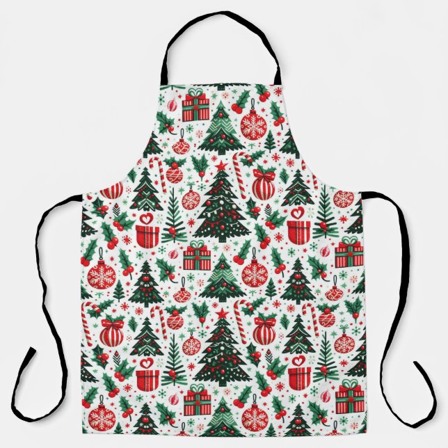 Christmas tree, presents, candy cane apron (Front)