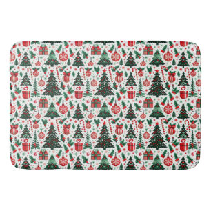 Christmas tree, presents, candy cane bath mat