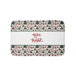 Christmas tree, presents, candy cane bath mat