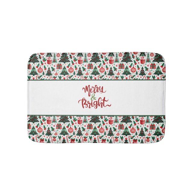 Christmas tree, presents, candy cane bath mat (Front)