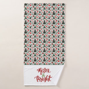 Christmas tree, presents, candy cane bath towel