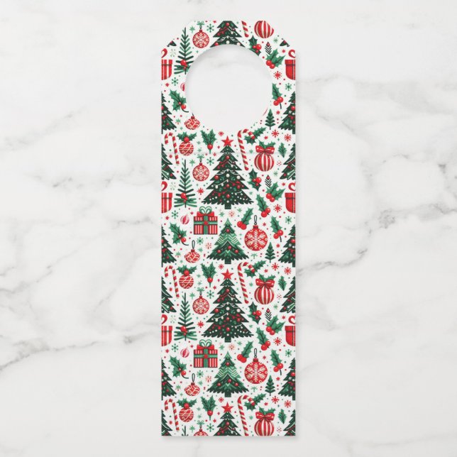 Christmas tree, presents, candy cane bottle tag (Front)