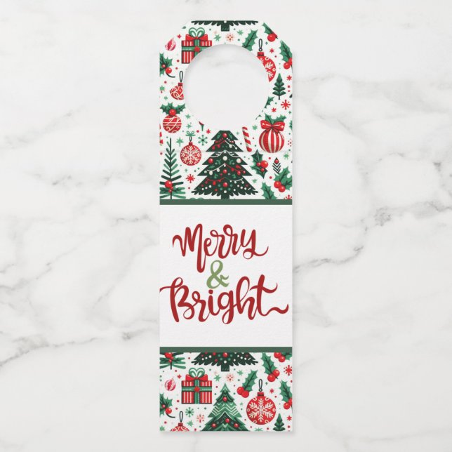 Christmas tree, presents, candy cane bottle tag (Front)