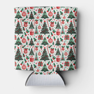 Christmas tree, presents, candy cane can cooler