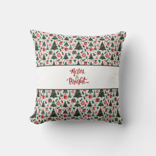 Christmas tree, presents, candy cane cushion
