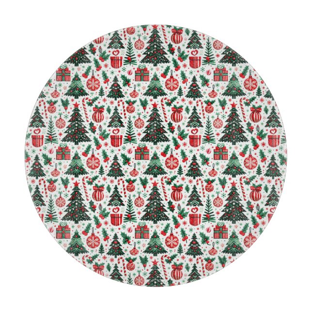 Christmas tree, presents, candy cane cutting board (Front)