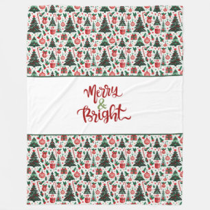 Christmas tree, presents, candy cane fleece blanket