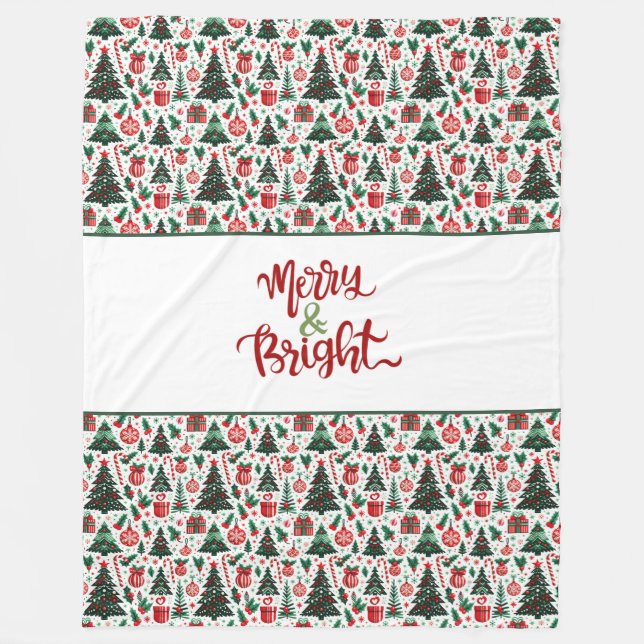 Christmas tree, presents, candy cane fleece blanket (Front)