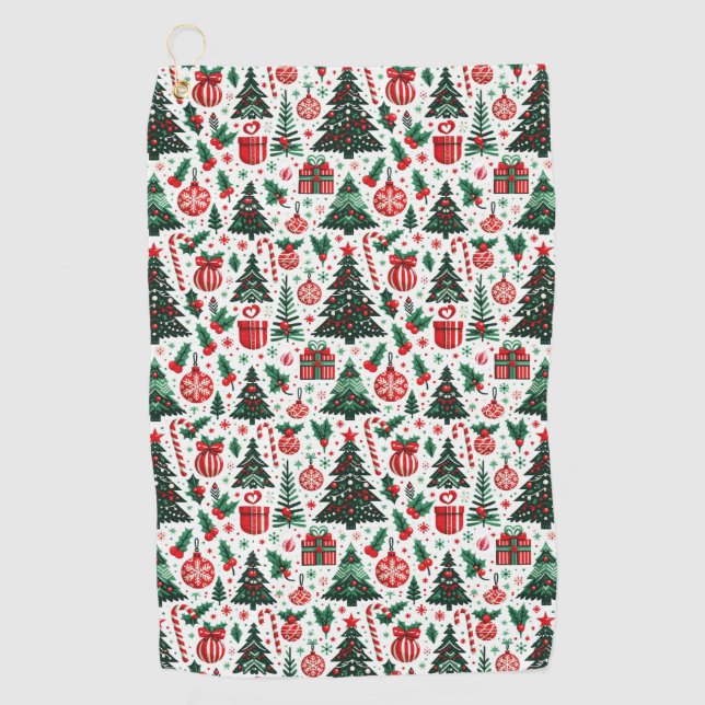 Christmas tree, presents, candy cane golf towel (Front)