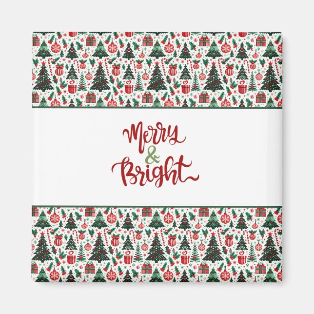 Christmas tree, presents, candy cane magnet (Front)