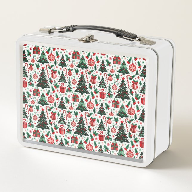 Christmas tree, presents, candy cane metal lunch box (Front)