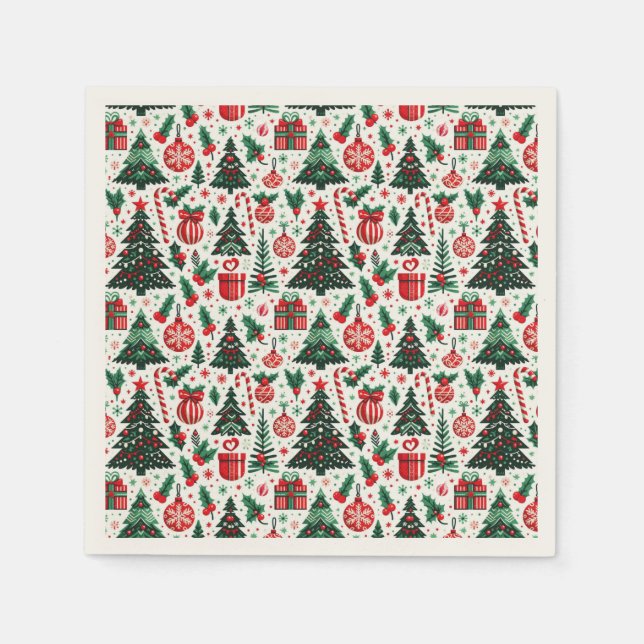 Christmas tree, presents, candy cane napkin (Front)