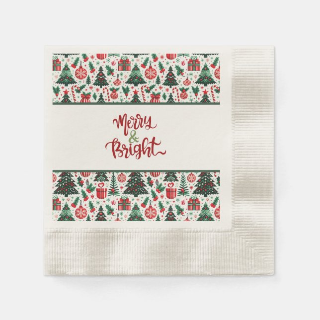 Christmas tree, presents, candy cane napkin (Front)