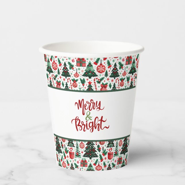 Christmas tree, presents, candy cane paper cups (Front)