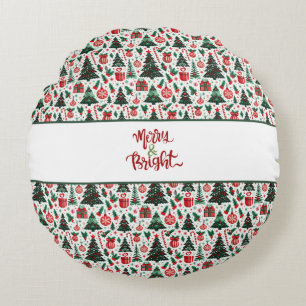 Christmas tree, presents, candy cane round cushion