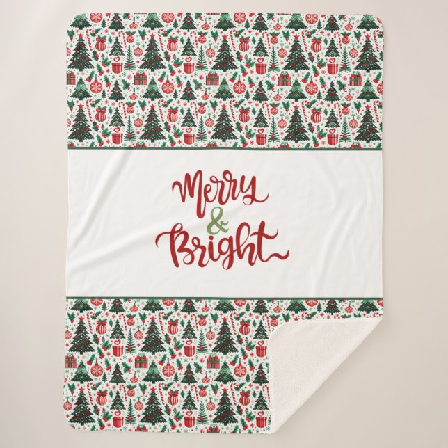 Christmas tree, presents, candy cane sherpa blanket (Front)