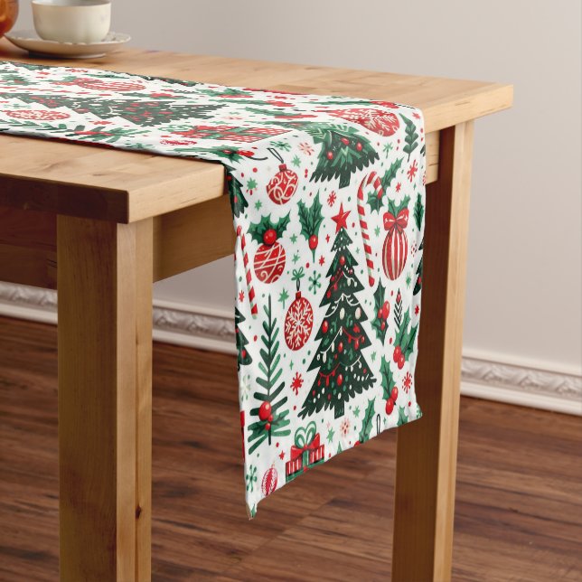 Christmas tree, presents, candy cane short table runner (In Situ)