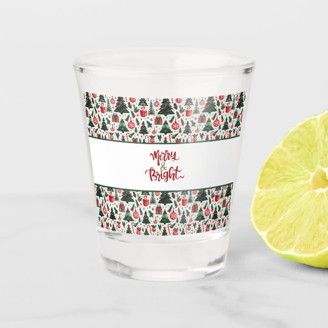 Christmas tree, presents, candy cane shot glass (Front)