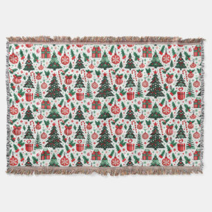 Christmas tree, presents, candy cane throw blanket
