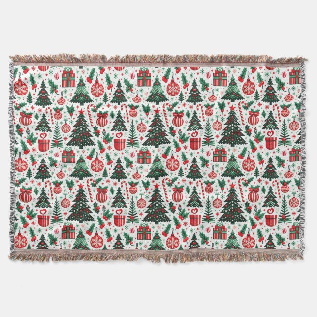 Christmas tree, presents, candy cane throw blanket (Front)