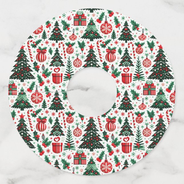 Christmas tree, presents, candy cane wine glass tag (Front)
