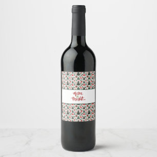 Christmas tree, presents, candy cane wine label