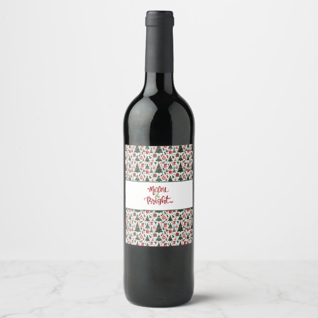 Christmas tree, presents, candy cane wine label (Front)