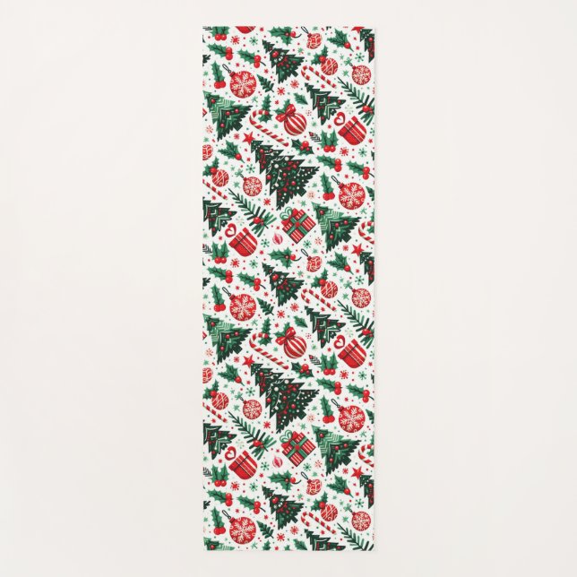 Christmas tree, presents, candy cane yoga mat (Front)