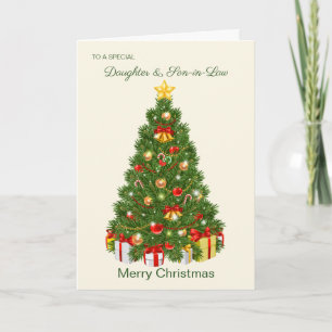 Christmas tree, presents, Daughter & Son-in-Law Holiday Card