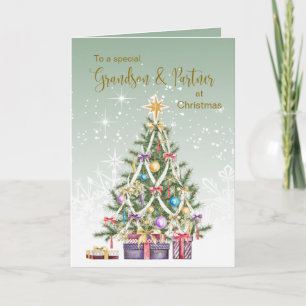 Christmas tree, presents, Grandson & Partner Holiday Card