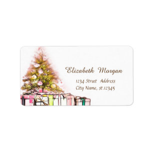 Christmas Tree, Presents Holiday Label