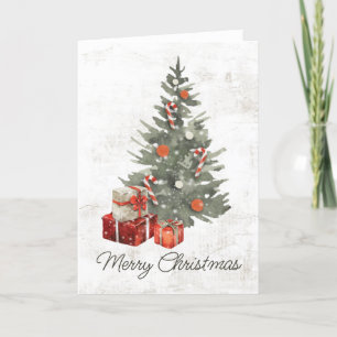 Christmas Tree Presents Merry Christmas Candy Cane Holiday Card