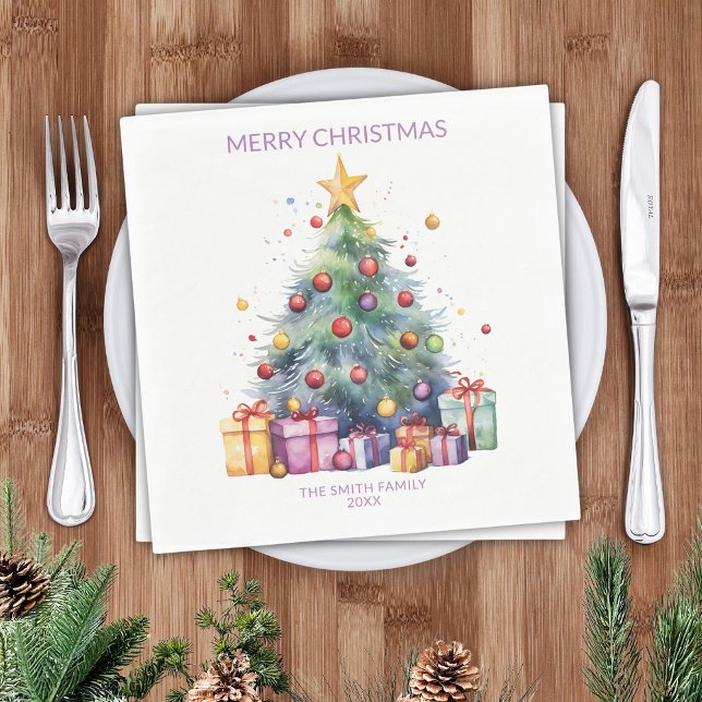 Christmas Tree Presents Purple Party Napkin (Creator Uploaded)