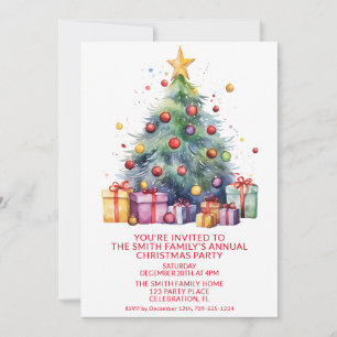 Christmas Tree Presents Red Party Invitation