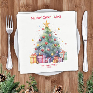 Christmas Tree Presents Red Party Napkin