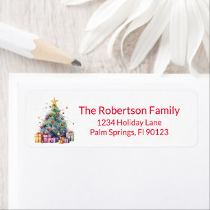 Christmas Tree Presents Red Return Address