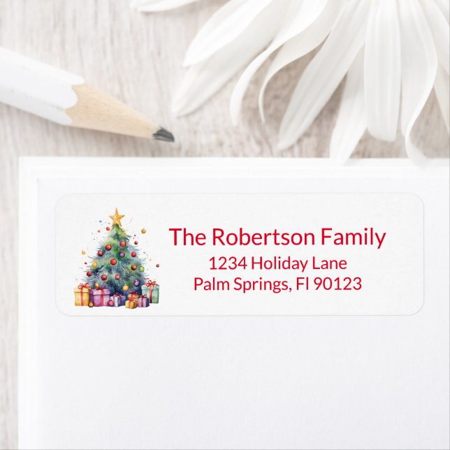 Christmas Tree Presents Red Return Address (Insitu)