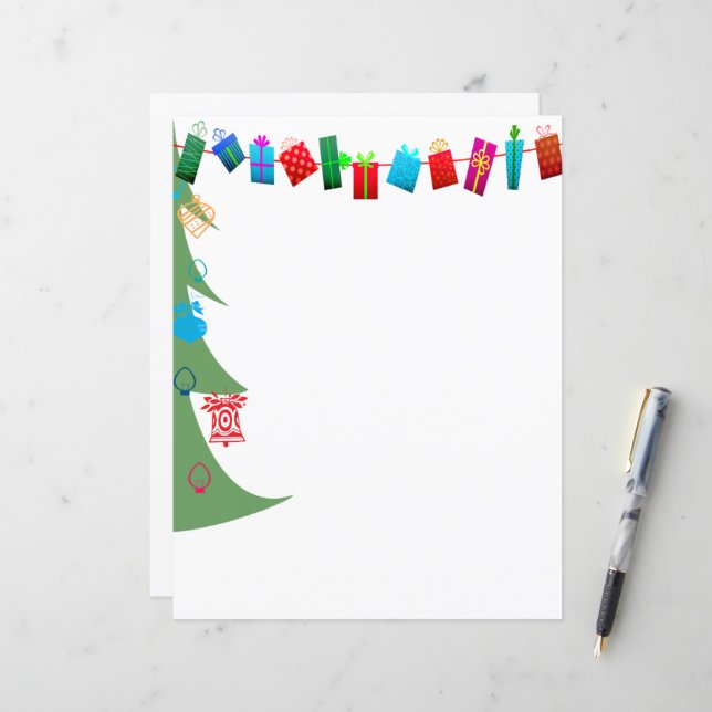 Christmas Tree & Presents Stationery (Matching) (Front/Back In Situ)