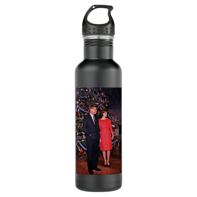 Christmas Tree President John Kennedy & Jacqueline 710 Ml Water Bottle (Front)